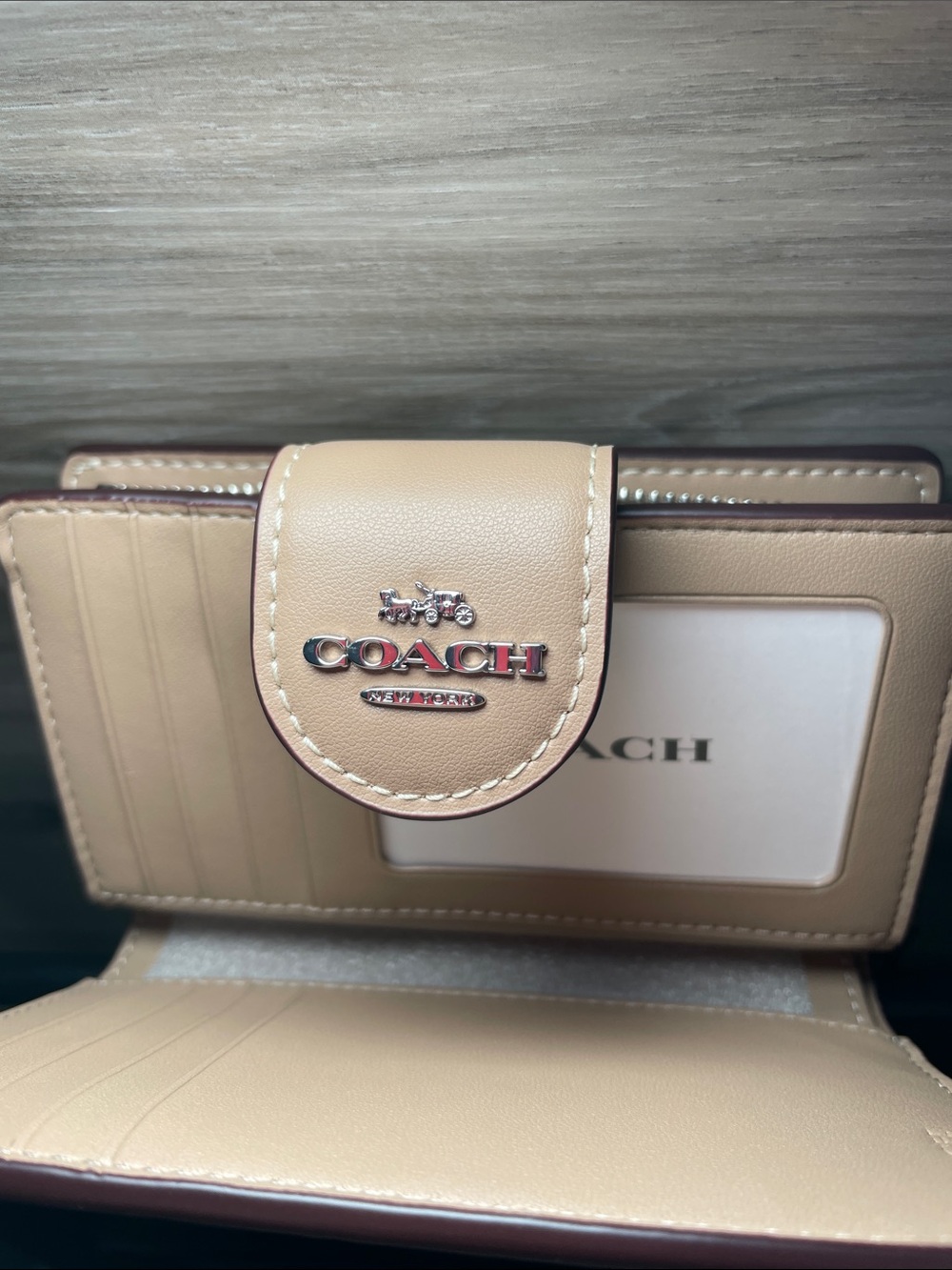 NWT- Women's Coach Medium Corner Zip Wallet, Signature Canvas, Silver/Sand/Taupe - Picture 8 of 10